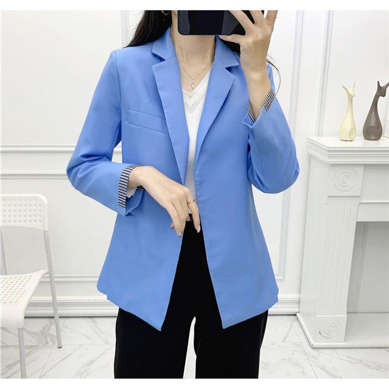 

Осенний кардиган в K-стиле без застежки, длинные рукава, приталенный, с воротником пиджачного типа Blue L