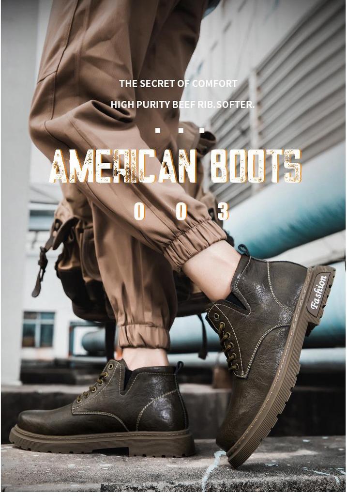 Men's Plus Size High-Top Chelsea Martin Boots - Lace-up Leather Work Boots for Outdoors and Casual Wear.