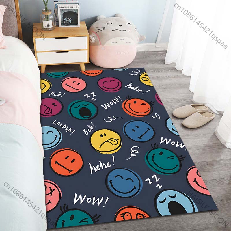 Auswahl mehrerer Größen Kreativer Teppich mit Smiley-Gesichtsmuster für Wohnzimmer Schlafzimmer Sofa Heimdeko Rutschfeste Bodenmatte Große Größe