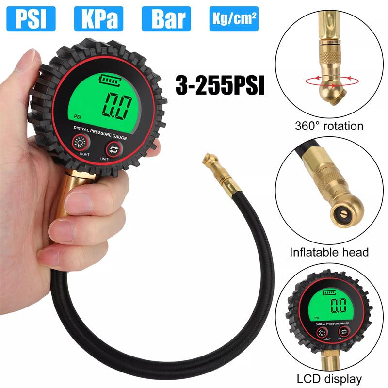Digital Display Tire Air Pressure Inflator Gauges LED Backlight Vehicle Tester Inflation Monitoring Manometros With Hose