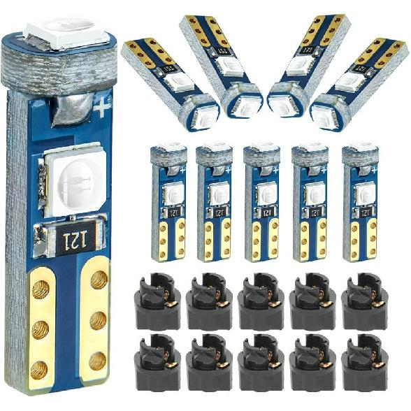White T5 37 74 LED Bulb with Twist Lock Socket PC74 PC37 Dashboard trument Panel Gauge Cluster Light Pack of 10