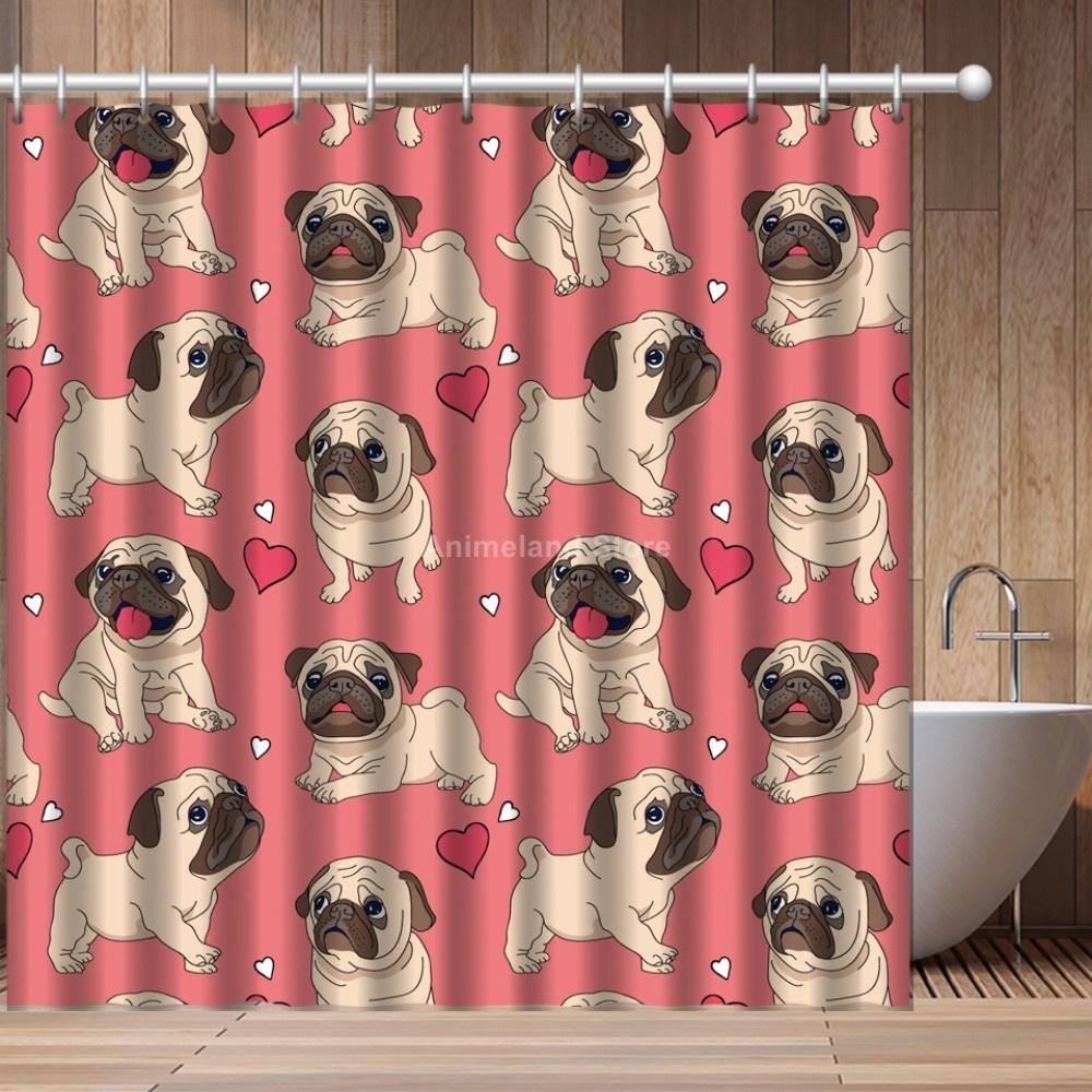 

Мопс Животное Собака Милый Модный 3D Принт Шторка для душа Набор для ванной комнаты с водонепроницаемым крючком Занавески для ванной Мультяшный Детский Африканский Смешной 90x180cm