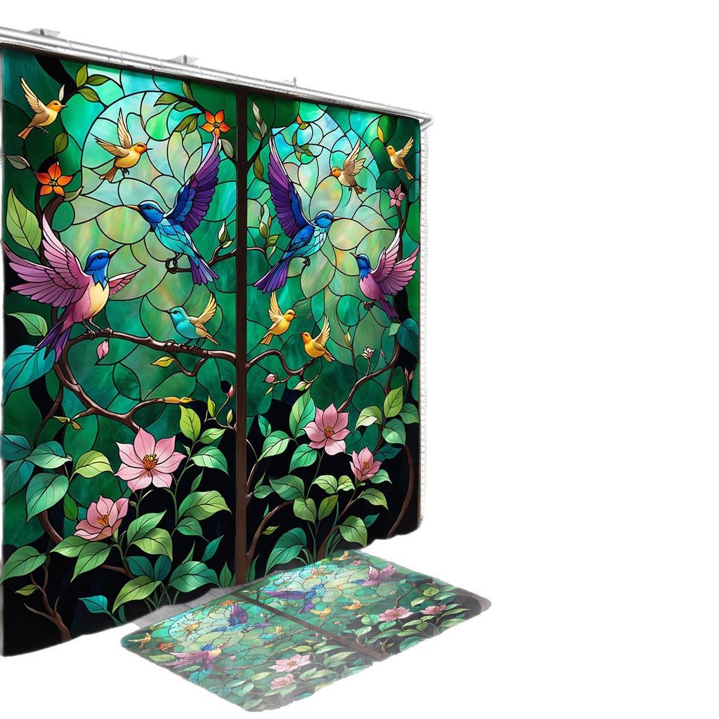 Christmas Shower Curtain Four-Piece Non-Punching Partition Curtain Digital Printing Bathroom Decoration Curtain