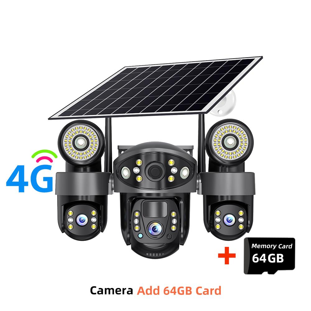 4G/WIFI Solar-powered Security Camera, Triple Lens, Triple Screen, Full-color Night Vision, Motion Detection, Wireless Monitoring