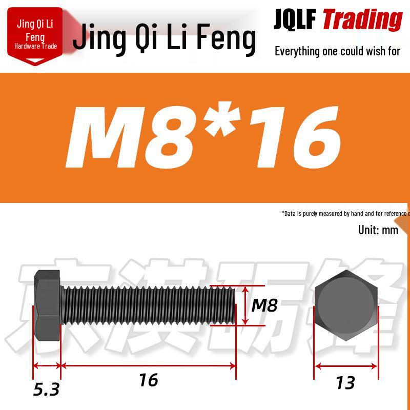Grade 12.9 Reverse Thread Hex Bolt, M6-M24 High-Strength Blackened Hexagon Screw