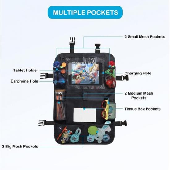 2 Pack Backseat Organizer, Storage Organizer with 12.5 Inch Tablet Holder Tissue