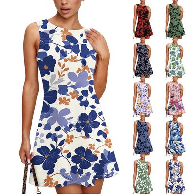 Women's Fashionable Casual Printed Sleeveless Round Neck Dress Sleeveless Round Neck Dress