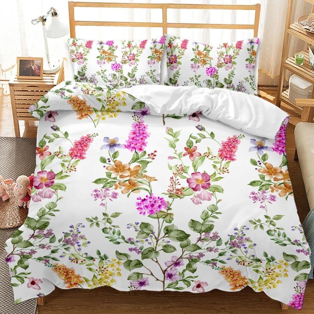 Spring Flowers Tulip Bedding Set Pink Rose Duvet Cover Queen King Full Size Women Girls Soft Floral Design
