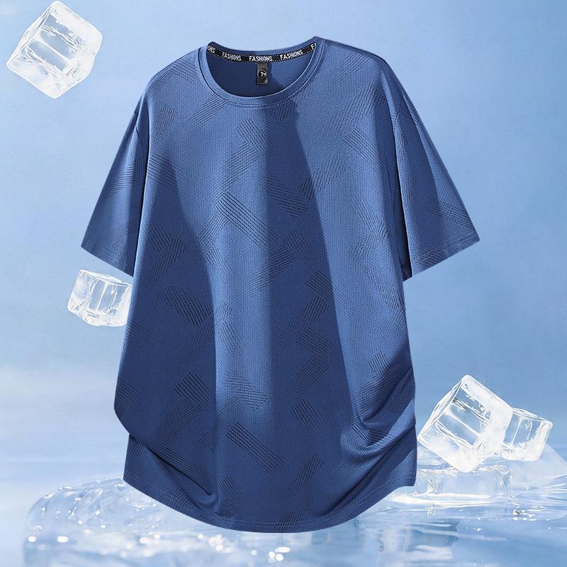 Short-sleeved Ice Silk Short-sleeved T-shirt Men's Thin Loose Quick-drying T-shirt Running Sports Elastic Men's Top Large Size