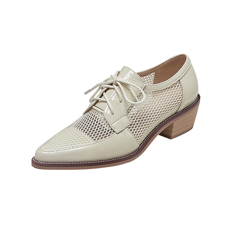 Fashion 2025 Spring Net Cloth Oxfords Women Shoes Lace-Up Ladies Brogue Flat Derby Shoes Pointed Toe Lace-up Heels Women Shoes for Women