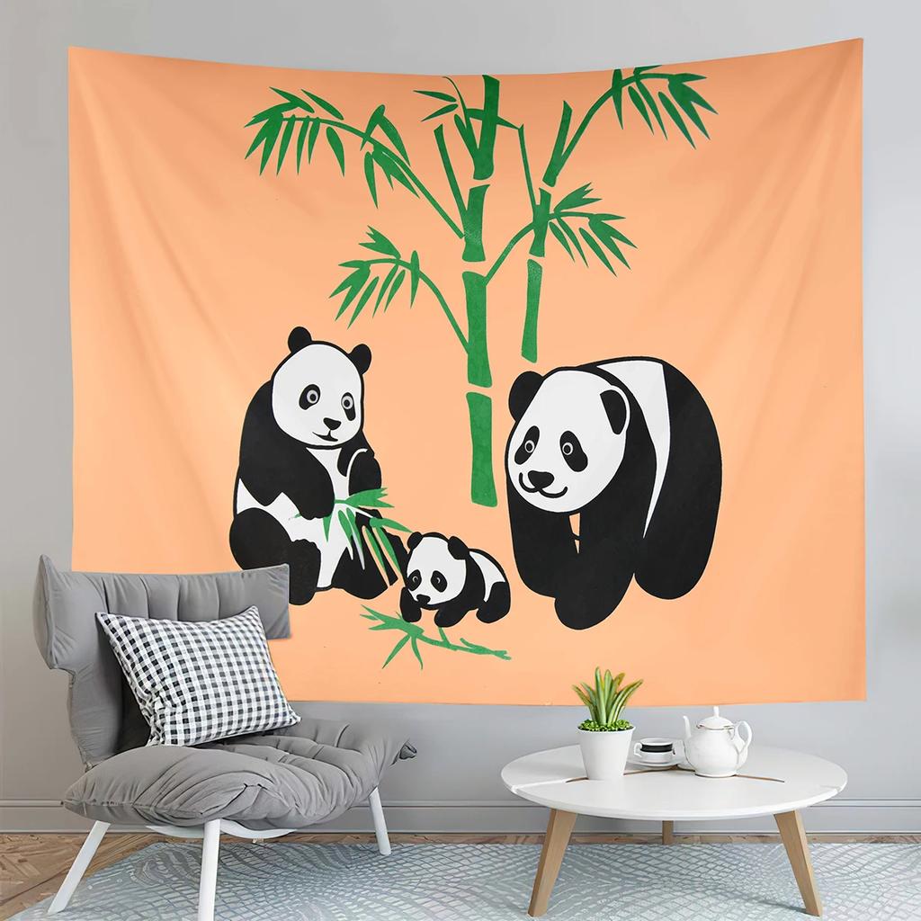 Cute Panda Print Tapestry Cartoon Style Animals Tapestry Creative Wall Hanging Decor Tapestries Bedroom Home Living Room Dorm