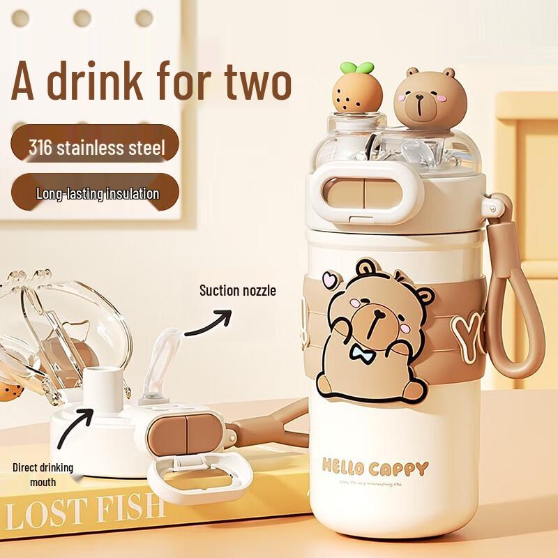 

Xidomi Capybara Kids Dual-Drink 316SS Insulated Water Bottle