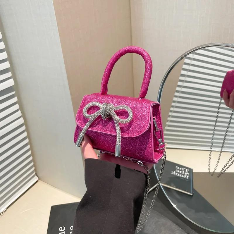 Casual Bow Women Samll Square Shoulder Bags Sweet Ladies Pu Chain Messenger Bag Clutch Commuter Female Phe Handbags Purse