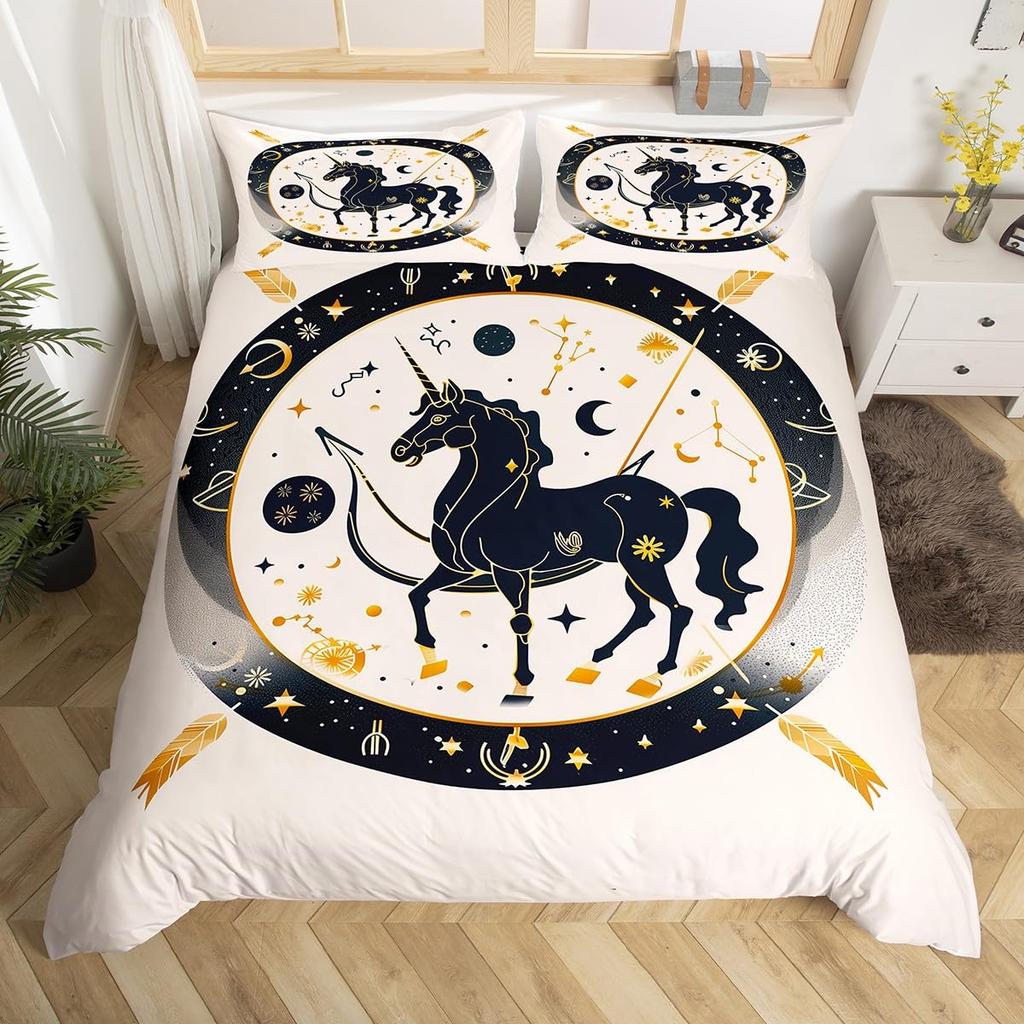 Comforter Gemini Kingboho Starry Constellations Astrology Zodiac Comforter Mandala Flower Neon Blue Glitter Bedding Set