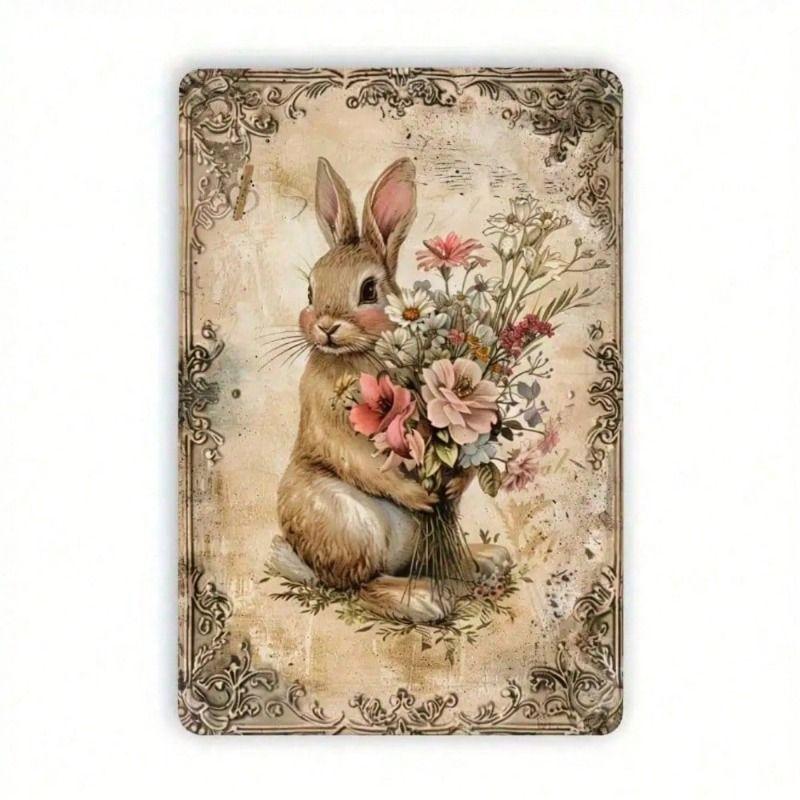 Vintage Rabbit Metal Poster Wall Art Kitchen Decor