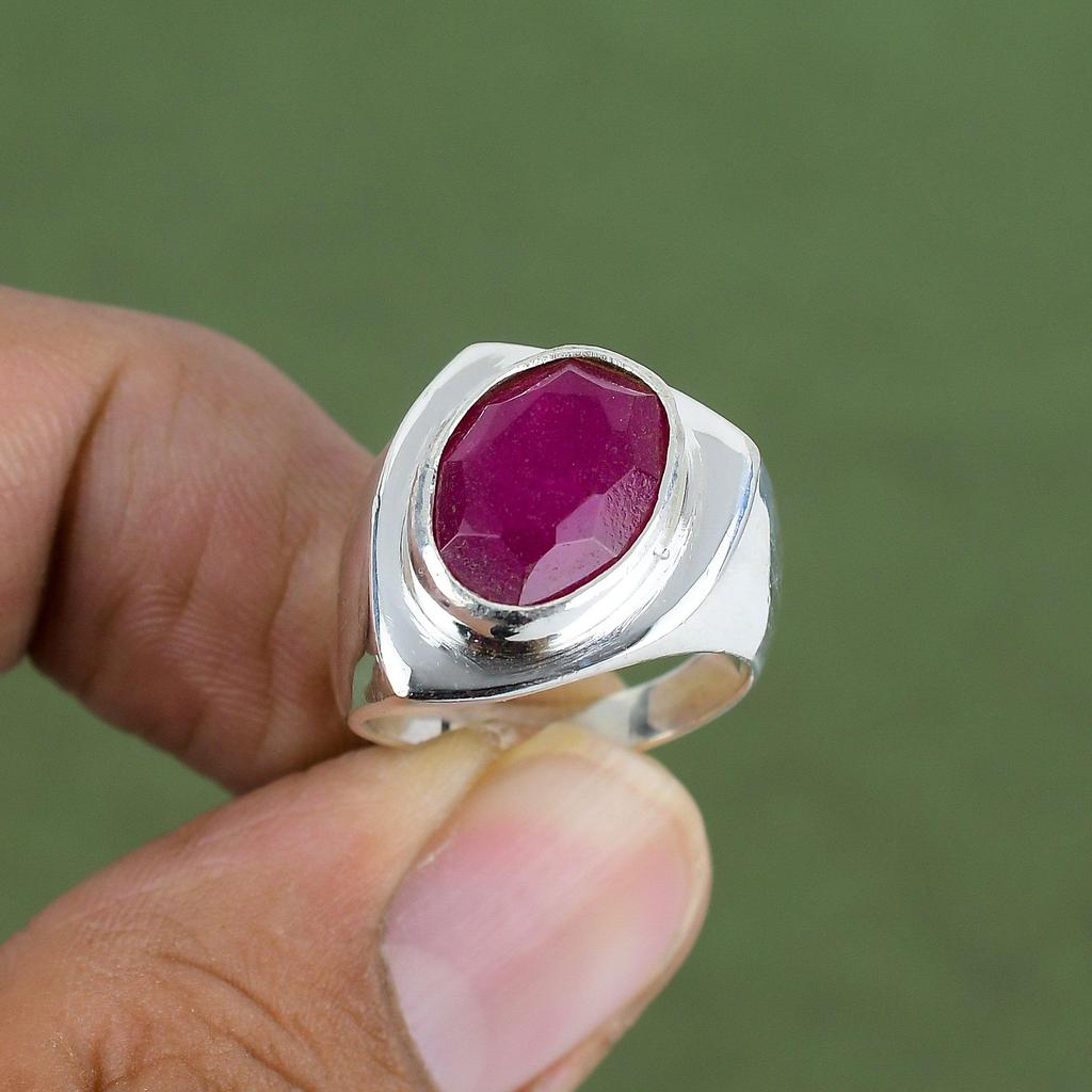 Faceted Kashmir Ruby Ring 925 Sterling Silver Ring Handmade Ring Real Gemstone Jewelry Gift For Love Birthstone Ring Available In Ring Size