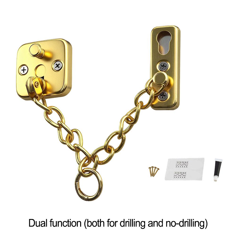 Polished stainless steel door chain lock with door bolt and inclusive installation accessories for home security