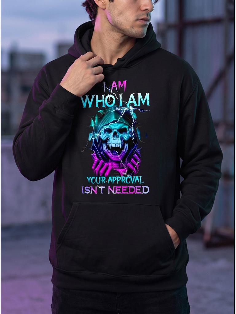 Fashionable Hoodie with Casual Skull and Letter Print, Long Sleeve Sweatshirt with Drawstring, Soft and Versatile for All Seasons. Available with Fron