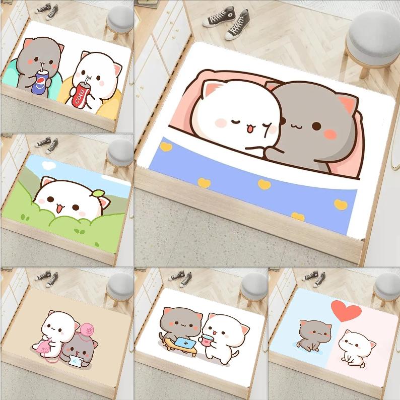 Entrance Door Mat Cute Peach Mochi Print Non-slip Absorbent Bathroom Cartoon Rug Home Bedroom Carpet Room Decoration