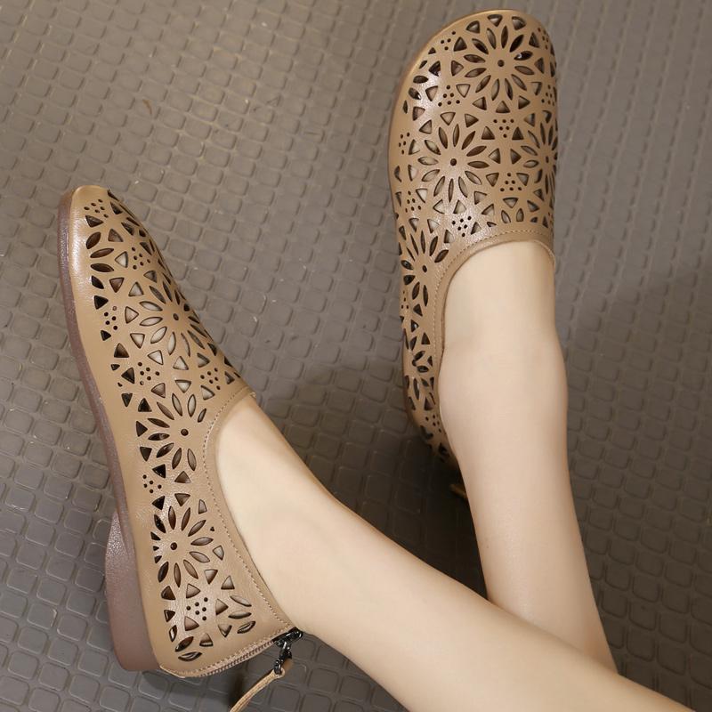 GKTINOO 2024 Summer Genuine Leather Hollow Shoes Woman Sandals Casual Sneakers Flat Soft Sole Comfortable Sandals Large Size