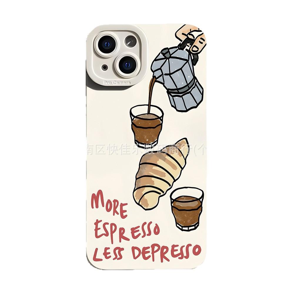 Cartoon hand-painted coffee croissant for Apple 16Plus new 17 mobile phone case iPhone15/14/13