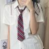 White Short Sleeved Shirts for Women Japanese College Style Versatile Loose Shirt with Tie Summer Single Breasted Blouse