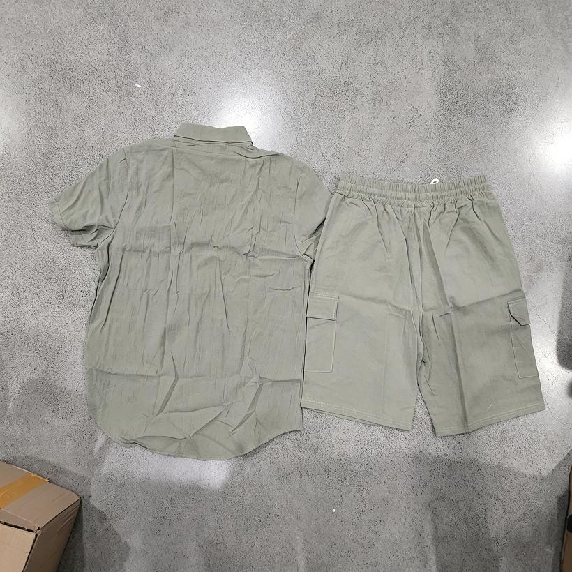Casual Solid Color Linen Two Piece Sets Mens 2026 Spring Summer Fashion Short Sleeve Shirts and Shorts Outfits Men Linen Suits