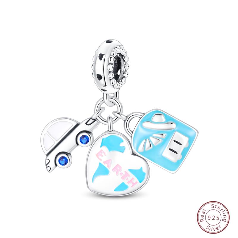 Copper Beaded Pendant Blue Shiny Zircon Suitable Original 3Mm Bracelet Women Fine Jewelry