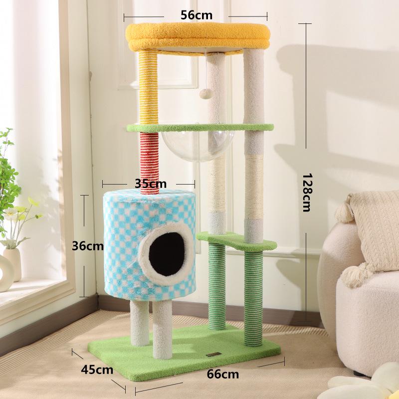 Kompaktowy transgraniczny drapak dla kota: Duże drzewko dla kota ze zintegrowanym legowiskiem, konstrukcja oszczędzająca miejsce, styl zagraniczny