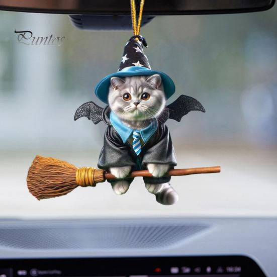 Cat-Shaped Pendant Car Hanging Decoration with Lanyard Easy To Hang Non-Fading Auto Rearview Mirror Hanging Ornament