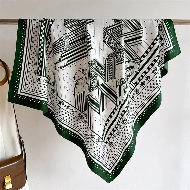 2025 90*90cm Printed Square Scarf Thin Breathable Sunscreen Shawl Casual Outdoor Windproof Head Wrap for Women Ribbon Headband