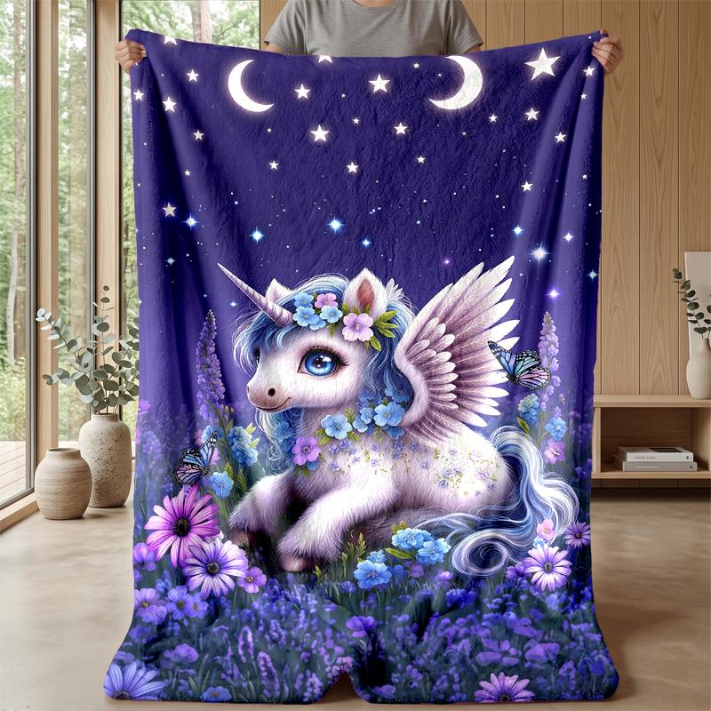 Fairy Tale Unicorn Theme Blanket Lightweight Warm Flannel Blanket Decorative Throw Blanket for Home Decoration