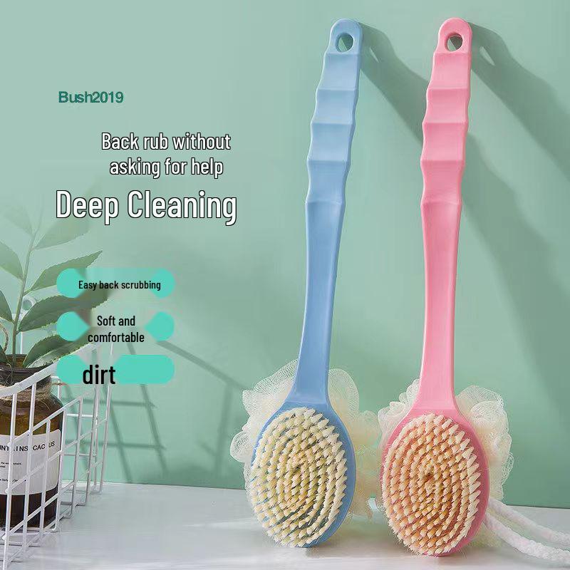 Double-Sided Bath & Back Scrubber with Towel & Long Handle