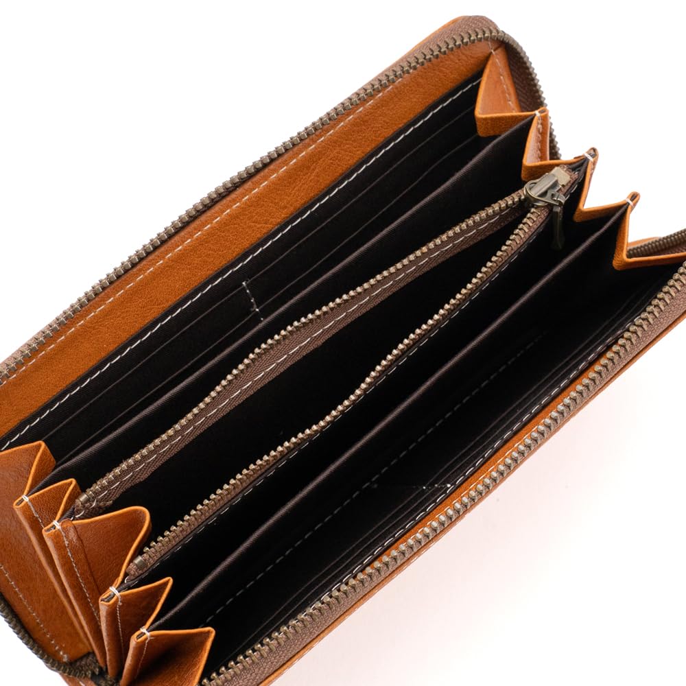 [e-mono] Genuine Leather Long Wallet, Tochigi Leather, Skimming Prevention, Round Zipper Wallet, Cowhide Leather, Zipper Purse, Long Wallet,