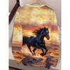 Sunset, horse, ethnic fashion women's tops, crew neck long-sleeved T-shirts, can be worn in spring and autumn