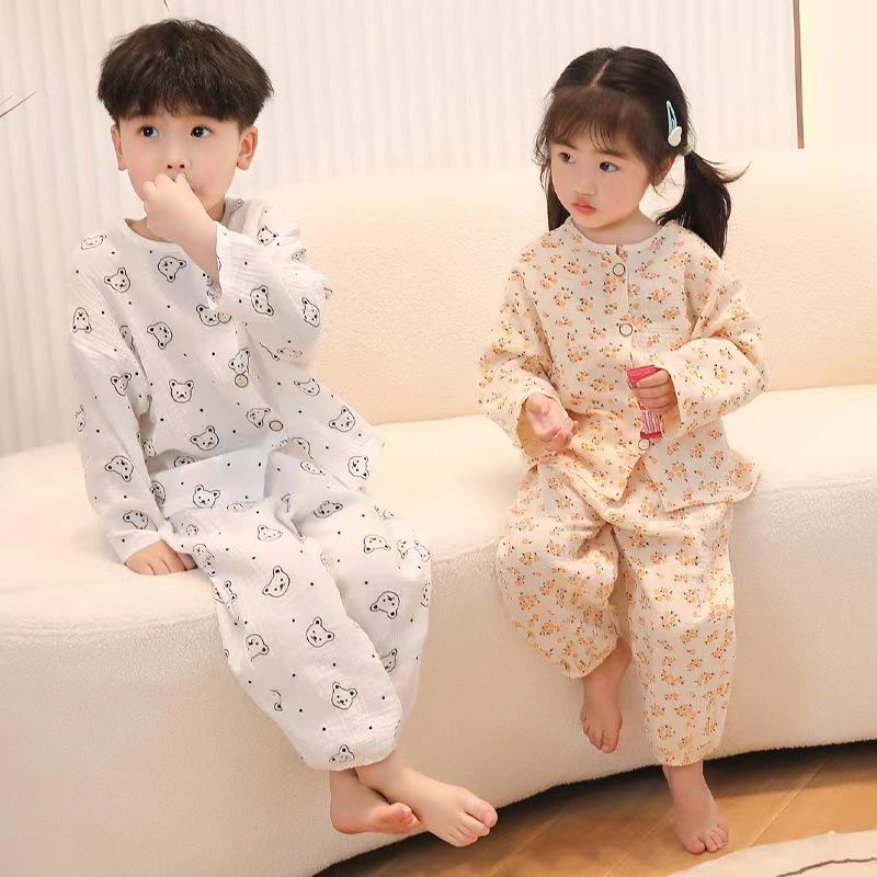 Kids' Pure Cotton Cartoon Pajama Set - Nine-Sleeve Homewear for Boys & Girls