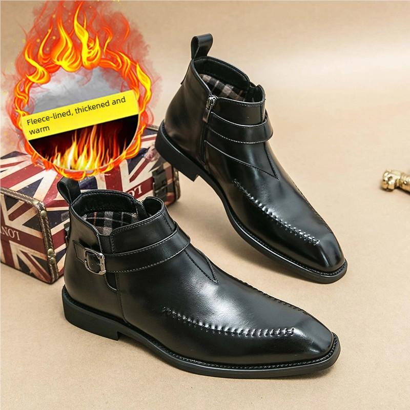 

Модная деловая мужская обувь Челси Темно-коричневые ботинки до щиколотки на высокой подошве с боковой молнией Повседневные удобные и модные ботинки Размер 38-46 Мужские ботинки 46