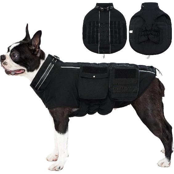 Dora Bridal Dog Winter Coat with Harness Built in, Small Dogs Warm Windproof Reflective Dog Jacket, Pet Vest with Molle Panels and 3 Pouches for Male X-Small