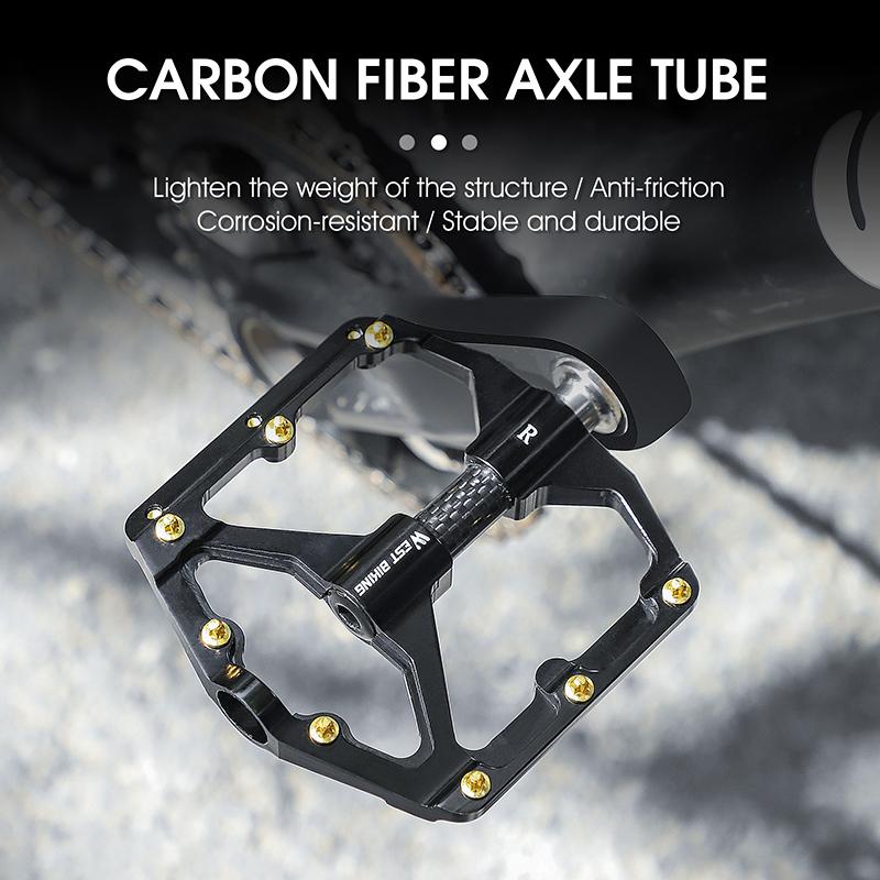 WEST BIKING 3 High-Speed Bearing Pedals Carbon Fiber Spindle Tube Aluminum Alloy Platform Pedals MTB Anti-Skid Lightweight Parts
