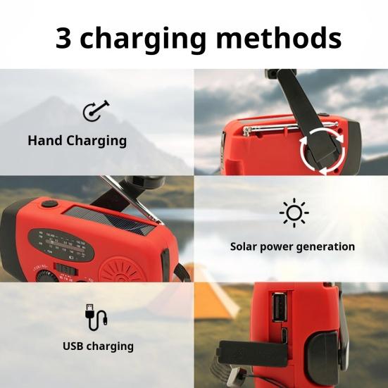 Hand Crank Emergency Radio with Flashlight Compact Portable Multifunctional FM/AM Solar Radio LED Torch