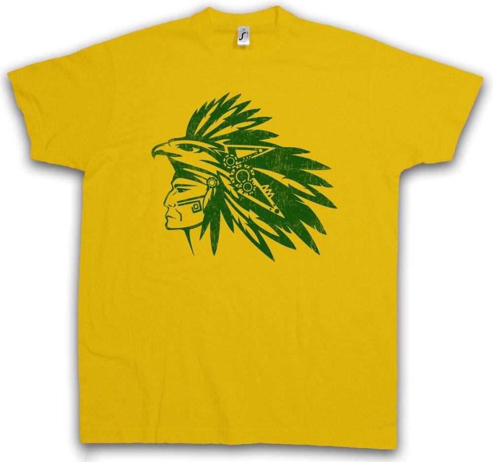 AZTEC WARRIOR T-SHIRT Indian Chief Chieftain Feather Headdress Howgh