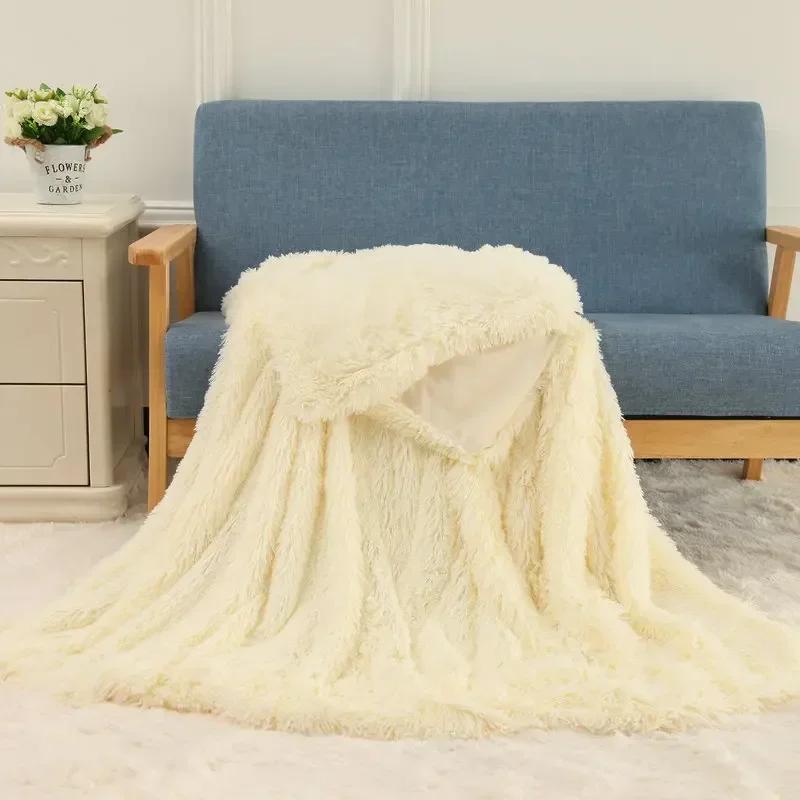 Double Layer Plush Warm Winter Throw Blanket Home Bedspread on The Bed Plaid Chair Towel Sofa Cover Lamb Bed Blankets and Throws