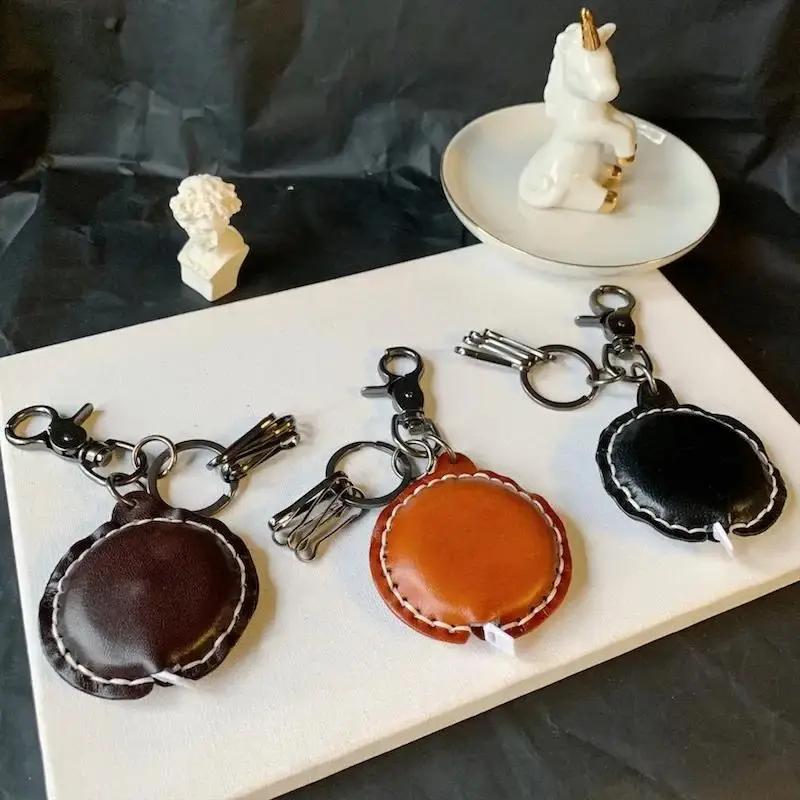 Creative Leather Keychain Practical Pendant Keychain Built-in Tape Measure Pendant Men Women Universal Handmade Key Accessories