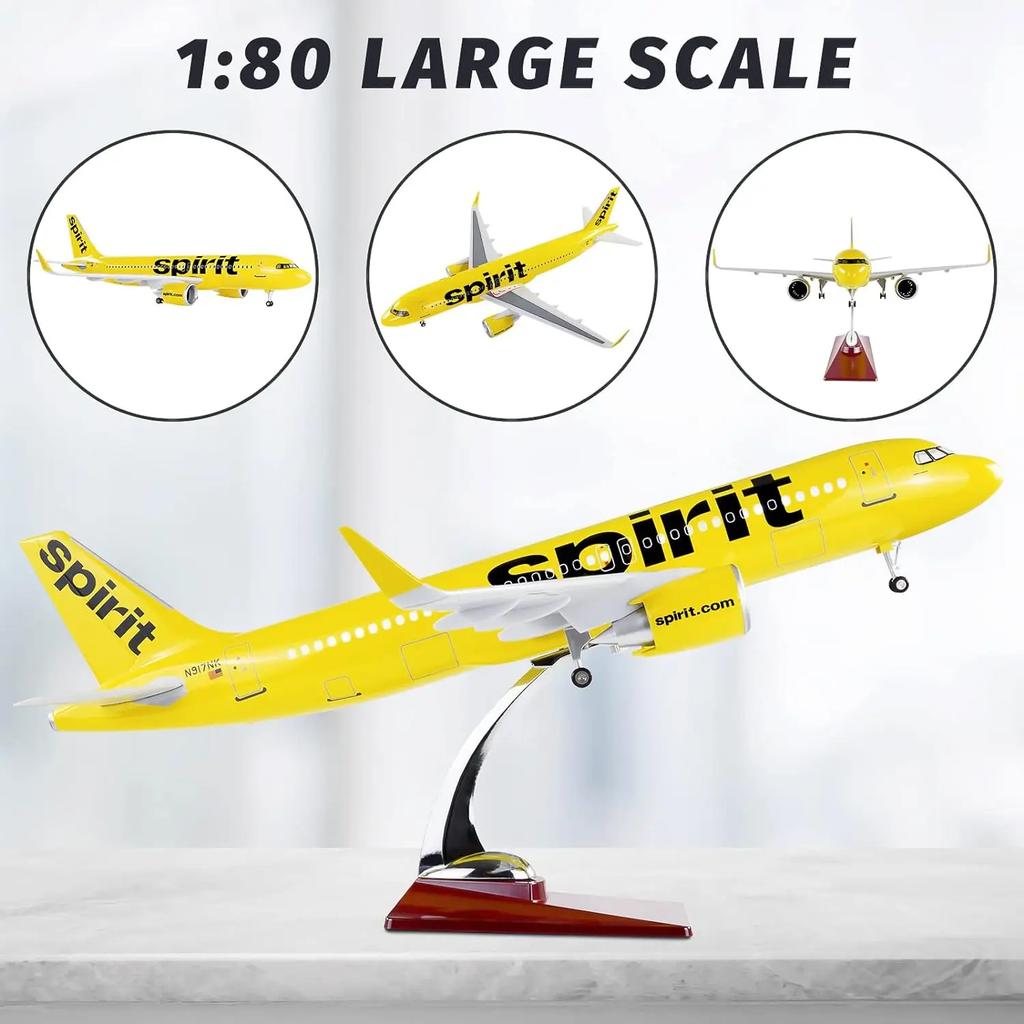 1:80 Scale 47cm 320 Large Airplane Model Spirit Airlines Airbus A320 Plane Model Diecast Airplanes Decorations Aircraft Collecti