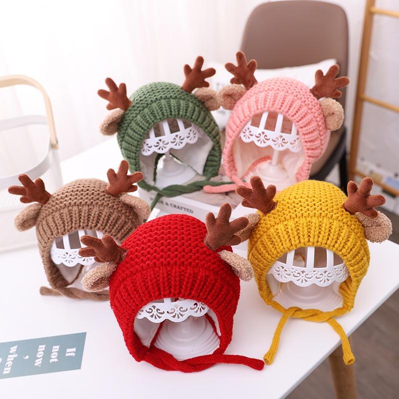 Baby Hats Autumn and Winter Boys Baby Wool Hats Antlers Ears Girls Ear Protectors Knitted Hats Children Thermal Hats