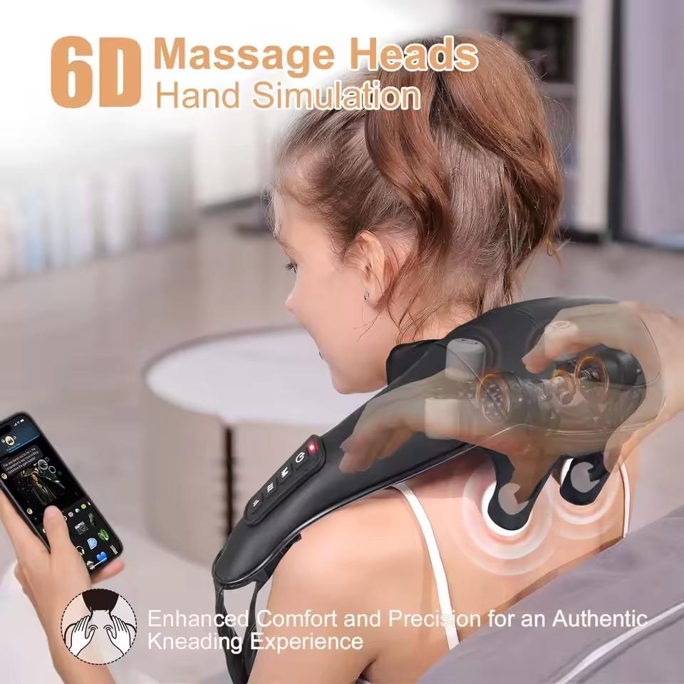 Masgre Shiatsu Sırt Boyun Masaj Aleti Kablosuz Omuz Masaj Aleti Isıtmalı Elektrikli Derin Doku 3D Yoğurma Masaj Yastığı