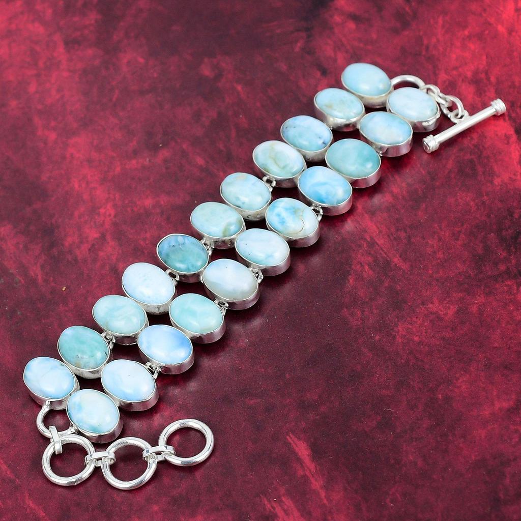 Larimar Jewelry, 925 Solid Sterling Silver Gemstone Bracelet, Handmade Jewelry, For Memorial Day