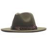 Four seasons flat woolen top hat, metal leopard print belt, big-brimmed felt hat, plain weave top hat