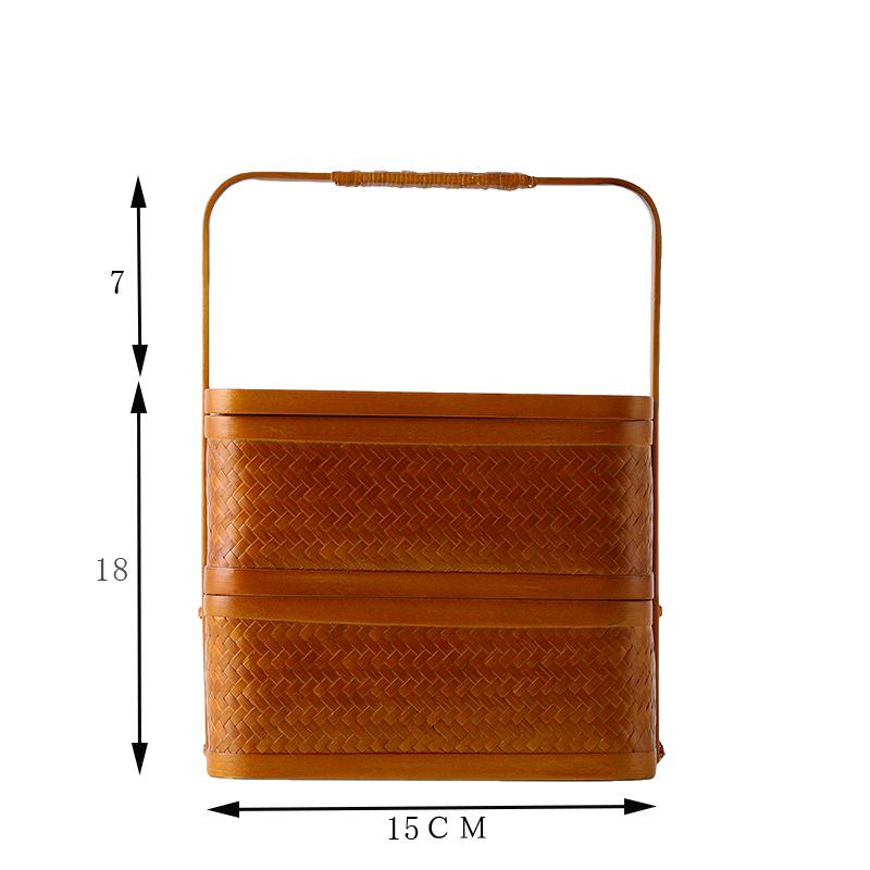 Retro Bamboo Woven Basket for Tea Set Storage | Bamboo Handle Food Container | Chinese Gongfu Tea Storage Box