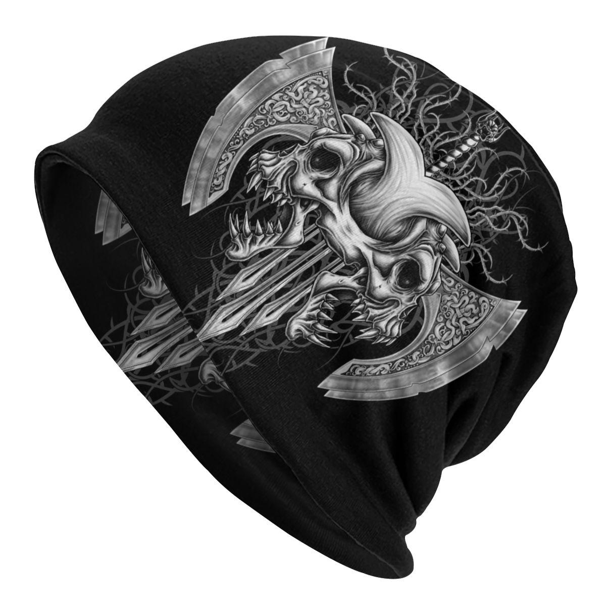 

Viking Ragnar Lothbrok Skullies Beanies Hats Norse Vegisir Runes Casual Unisex Outdoor Caps Теплі в’язані шапки подвійного призначення з капелюшком One Size